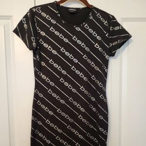 Bebe Black and Silver Logo Mini Dress